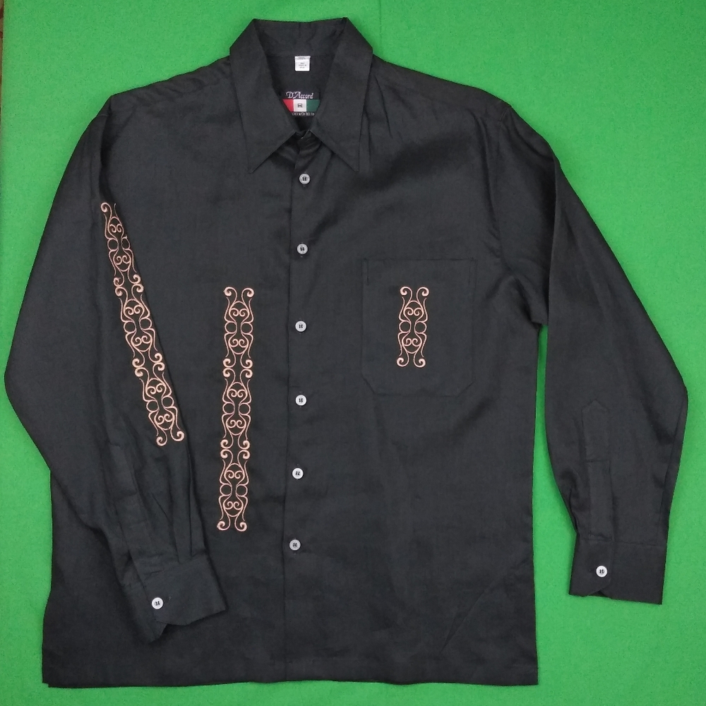 NEW 100% Linen D'Accord Embroidered LS Shirt